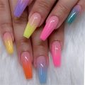 24pcs/bag Long Coffin Nails Rainbow Ballerina Full Cover Nail Art Tips Beauty Artificial False Nails Manicure Charms. 