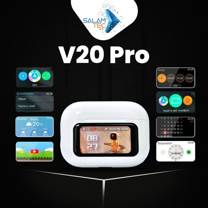 V20 Pro Airpods : Premium Wireless Earbuds with 32-Hour Standby, Bluetooth 5.4, Touch Display, Advanced ANC+ENC Noise Cancellation  | TWS Earbuds for iOS & Android | 07 Days Warranty