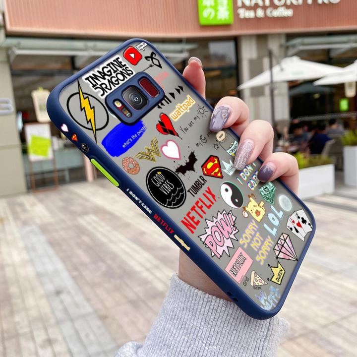 YIWESAN For Samsung S8 Case Fashion Tide Brand Cool Pattern Thin Side Square Edge New Design Shockproof Frosted Transparent Hard Phone Cases Silicone Casing Full Cover Camera Protection Softcase Boy