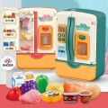 Pretend Play Toy Refrigerator With Colorful Dazzling Lights & Music Intelligent Cool Spray Fridge Kitchen Gift Set With Fruits & Accessories For Kids - 1986. 