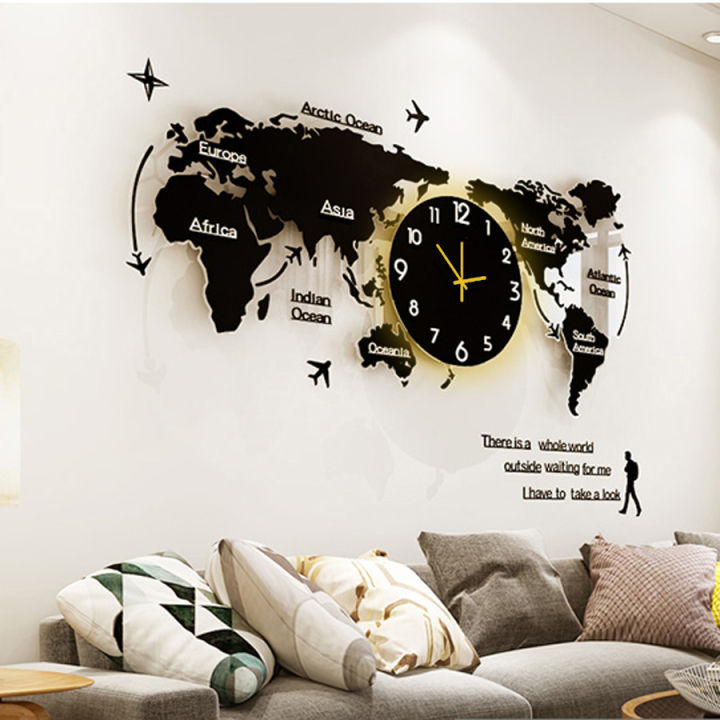New World Map 3D Wooden Wall Clock Quartz Watch DIY Design Decoration for Home Decor Living Room | Wooden Clock for Offices and Drawing Room and for Gift Items | Wall Clocks - Big Size Clock with Premium Light | Wall Décor , World Map Clock , Clocks