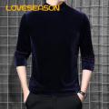 Half Turtleneck Men T-shirt Stylish Men's Velvet Slim Fit T-shirt Warm Soft Half-high Collar Perfect for Fall Spring Southeast Asian Buyers' Favorite Men Velvet Top. 