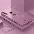 For Huawei Honor 9X Cover + Wrist Strap Fashion Shiny Maple leaf Plating Square Bumper Phone Case Soft TPU Silicone Shockproof Protective Back Cover. 