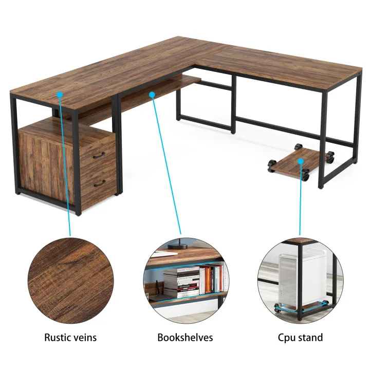 Customised%20L-Shaped%20Desk,%2070%E2%80%B3%20Computer%20Desk%20with%20Bookcase%20and%20Cabinet,%20Customizable%20-%20Image%204