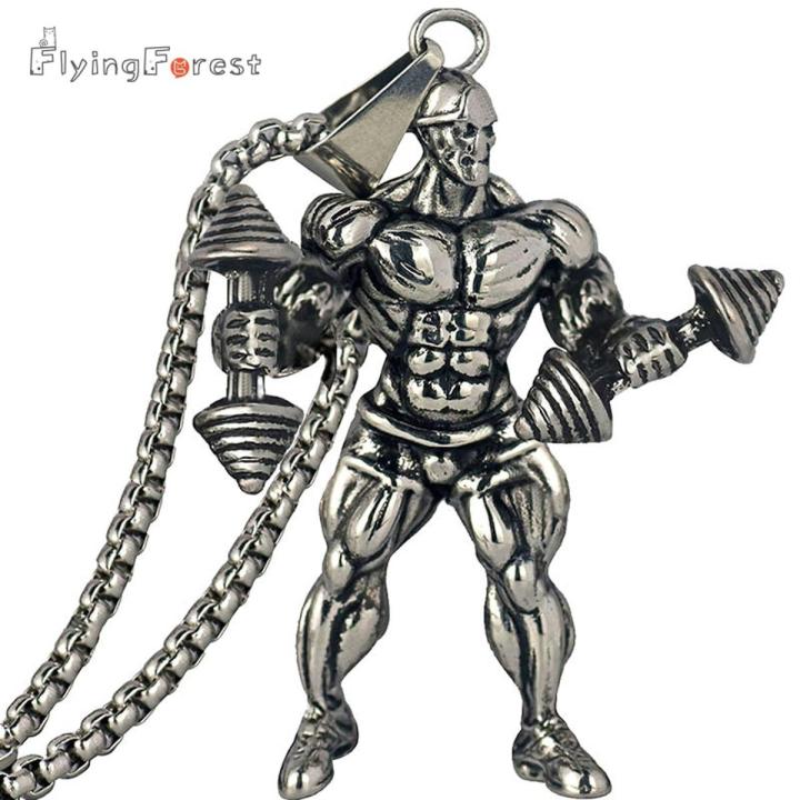 Strong Man Dumbbell Fitness Pendant Necklace Men Jewelry Between Best Friend Fashion Necklace Men Gift Hip Hop Jewelry Gym Gifts