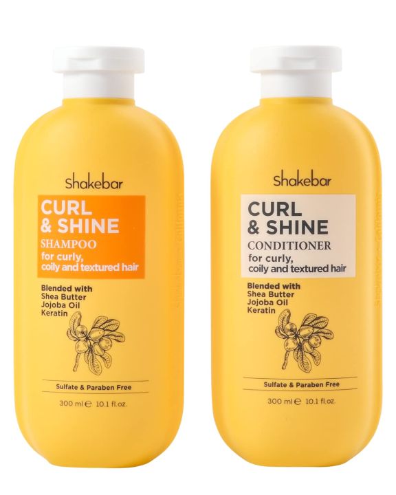 kidszo SHAKEBAR Keratin Curly Hair Shampoo and Conditioner Set, Curl & Shine Natural Shampoo Rich Shea Butter,Jojoba Oil,Keratin, Sulfate Free,Paraben Free, Frizz Control, Moisturize Dry Hair