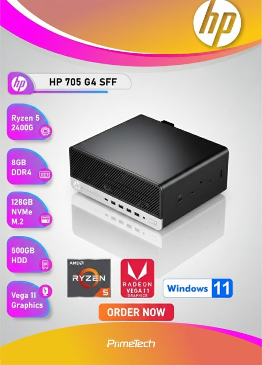 H.P 705 G4 AMD Ryzen 5 SFF PC - Ryzen 5 2400G, 8GB DDR4 RAM, 128GB NVMe M2, 500GB HDD, Dual Band Wi-Fi & Bluetooth, Radeon Vegga 11 Integrated Graphics