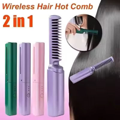 Mini Heat Comb Rechargeable Mini Hair Straightener Heat Comb Portable Travelling ...
