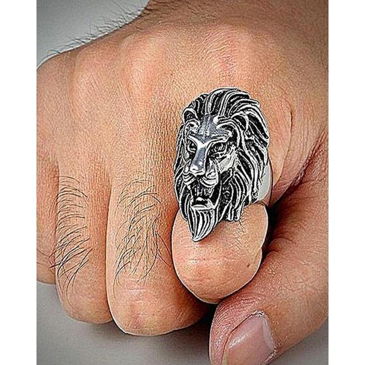 Lion Head Face Silver Ring