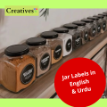 Kitchen Spice Jar Label Stickers Black Water Proof Printed | Kitchen Labels Stickers Black | Pantry label Stickers | English and Urdu | Water Proof | Optimum Size of 2 inches | Sets of 40, 60 & 100 Unique Black Label Sticker to Organize your Pantry. 