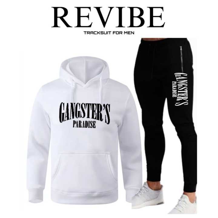 REVIBE - White Gangster Printed Tracksuit For Men - Hoodies For Men