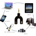 Prime Style SPLITTER HEADPHONE MICROPHONE ADAPTER U SHAPE Gold plated 3.5MM JACK HEADSET MIC AUDIO (BLACK). 
