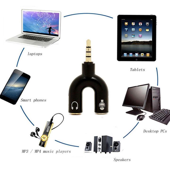 Prime%20Style%20SPLITTER%20HEADPHONE%20MICROPHONE%20ADAPTER%20U%20SHAPE%20Gold%20plated%203.5MM%20JACK%20HEADSET%20MIC%20AUDIO%20(BLACK)%20-%20Image%203