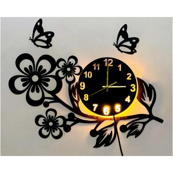 3D wooden wall clock,Flower shaped wall clock,BUTTERFLY ON FLOWERS CLOCK For Home Decor Offices And Gits