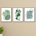 set of 3 abstract plant art wooden canvas frames for wall decore / sticky phototiles for home and office. 