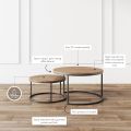 Round Modern Nesting Coffee Table Set of 2, Stacking Living Room Accent Cocktail Tables with an Industrial Wood Finish and Powder Coated Metal Frame, Reclaimed Oak/Black. 