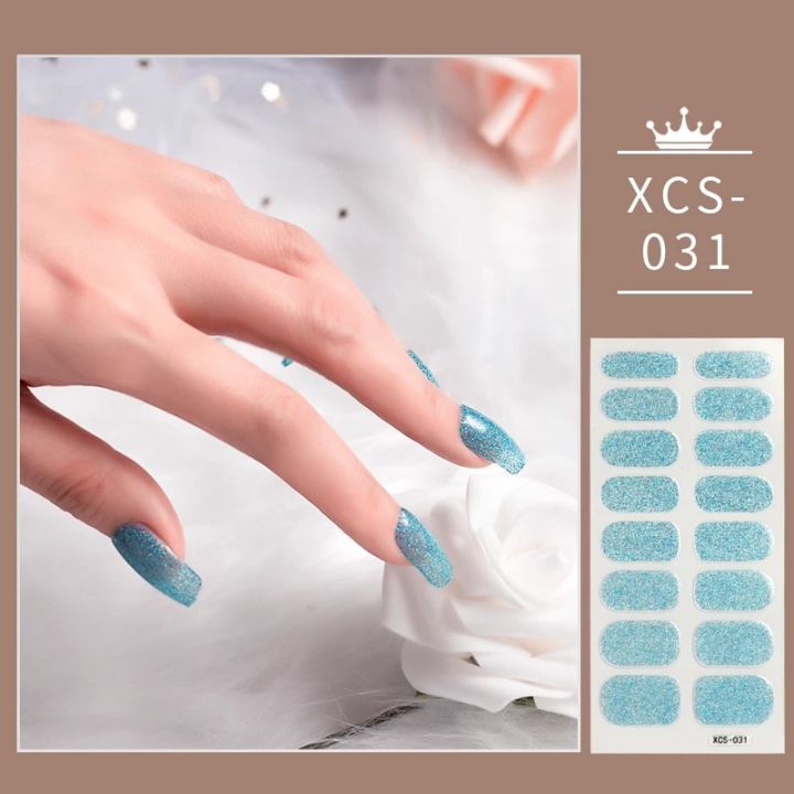 【Beauty Code】Sky Blue Shiny Twinkle Designer Nail Decals Lieflijkheid Pure Kleur Nagels Nail Nail Sticker