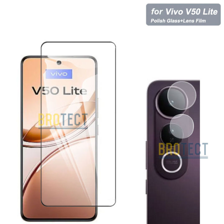 2 in 1 Vivo V50 Lite Tempered Glass Screen Protector 2.5D Polish + Back Camera Lens Glass Protector For Vivo V50 Lite - Transparent