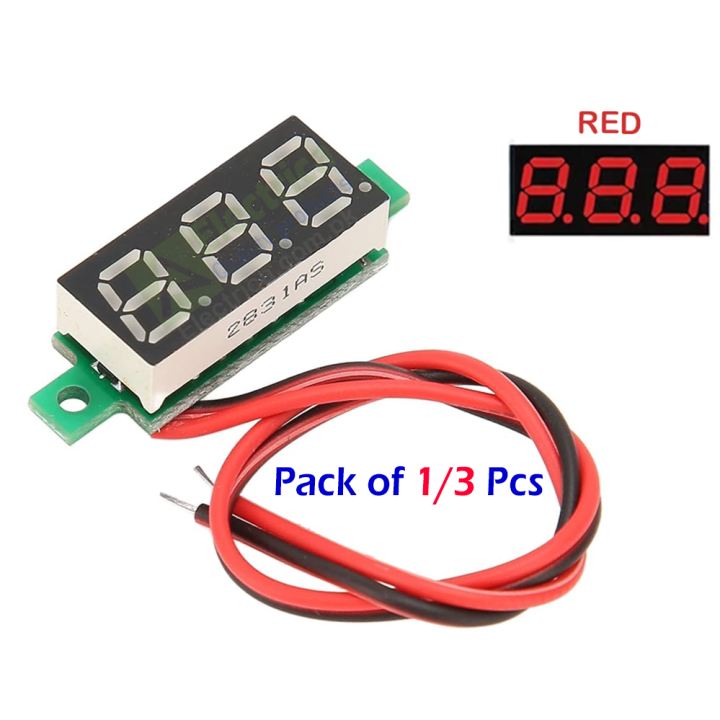 Pack of 1/ 3 Pcs 0.28 Inch 2 wires 4.5-30V Mini Digital Voltmeter Voltage Tester Meter Red LED Screen meter by electrica