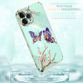 Jizetin (Free Lanyard) for OPPO Reno7 Z 5G  /  F21 Pro 5G Back Cover Peach Blossom and Butterfly Luxury 6D Plating Case Side Pattern Soft Silicone Square Mobile Phone Cases. 