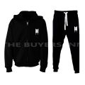 BTS Logo Winter Zipper Hoodie zip up Pullover Hood Trouser For Men - Black. 