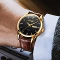POSHI Men's Watch Waterproof Luminous Calendar Display Brown Belt Luxury Business Quartz Watch for Men. 