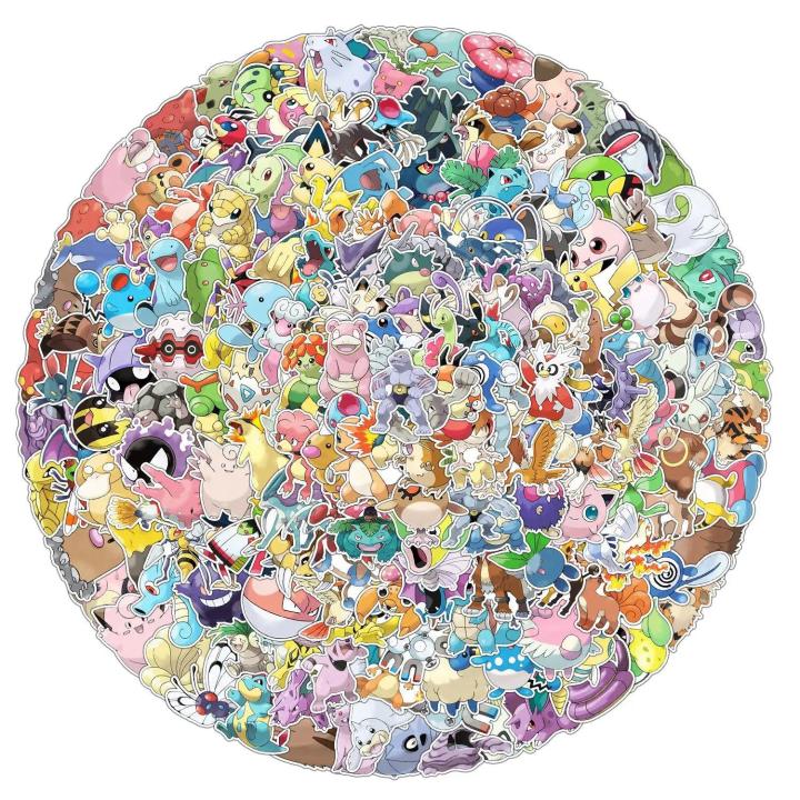 100/200Pcs Kawaii Pikachu Pokemon Stickers Decoration Decals Laptop Skateboard Car Luggage Phone Waterproof Sticker Toy BruberryBe