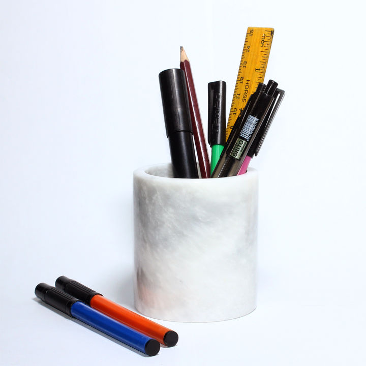 Marble Pen Holder Set Utensils Included Flatware & Utensil Storage Organizer for Countertops, Pantry, Bathroom, Office & Center Table - Stylish Kitchen Counter Decor
