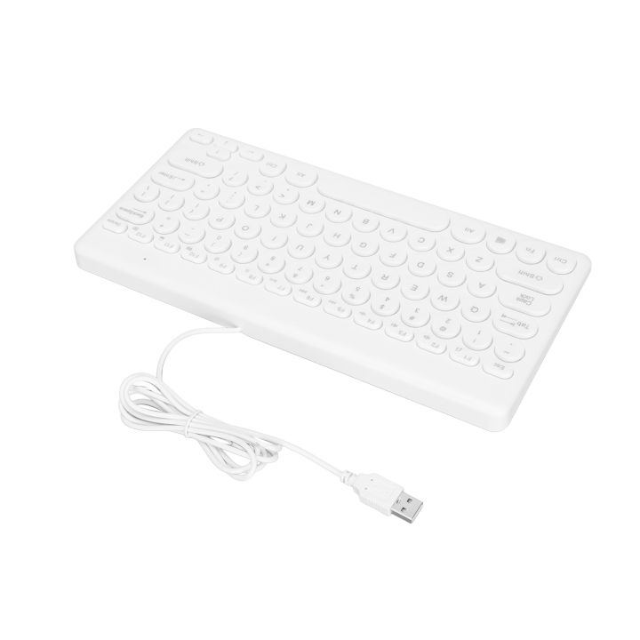 USB Keyboard Wired 78 Keys Ergonomic Design Power Saving Round Keycaps Wear Resistant Durable Stable Small KeyboardWhite