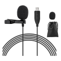 USB Microphone Lavalier Black PC Omnidirectional Condenser Lavalier Clip On Mic For Computer, , Laptop. 