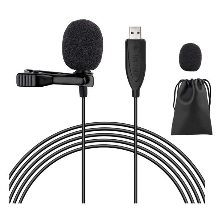 USB Microphone Lavalier Black PC Omnidirectional Condenser Lavalier Clip On Mic For Computer, , Laptop