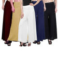 Pack of 5 Palazzo Plazo Pants Free Size for Women Relaxed Bottom Adult Palazzo Pants Viscose Palazzo Pants Regular Fit Flared Palazoo Pants Daily Use Stylish Plain Plazoo Trendz Cotton Viscose Loose Fit Flared Wide Leg Palazzo Plazoo - (Free Size) PATEL. 