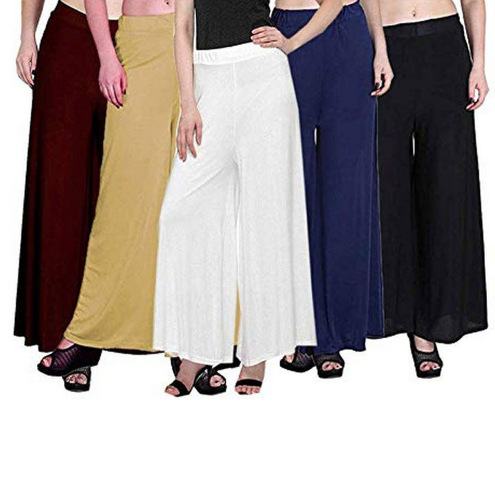 Pack of 5 Palazzo Plazo Pants Free Size for Women Relaxed Bottom Adult Palazzo Pants Viscose Palazzo Pants Regular Fit Flared Palazoo Pants Daily Use Stylish Plain Plazoo Trendz Cotton Viscose Loose Fit Flared Wide Leg Palazzo Plazoo - (Free Size) PATEL