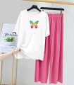 Black T-Shirt & Trouser Set with Rainbow Butterfly Print | Soft Cotton Jersey Casual & Nightwear for Women & Girls (S-XL & 7-14 Years). 