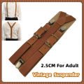 Vintage Style Suspenders British Style 2.5CM Adult Strap Fashion Unisex 3 Clips Leather Suspenders Drawing Process Clips B0812. 