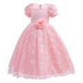 Toddler Girls Lace Princess Dress, Sleeveless Round Neck 3D Flower Formal Dress Party Gown. 