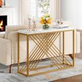 Tribesigns 42.5 Inches White Console Table, Modern Gold Sofa Table, Narrow Entryway Table with Metal Frame for Living Room, Hallway, Entryway, White & Gold. 