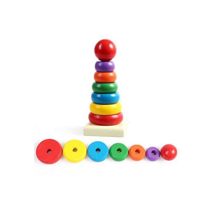 Wooden rainbow ring Tower | Wooden Stack Toy Rainbow Tower |Educational Toys