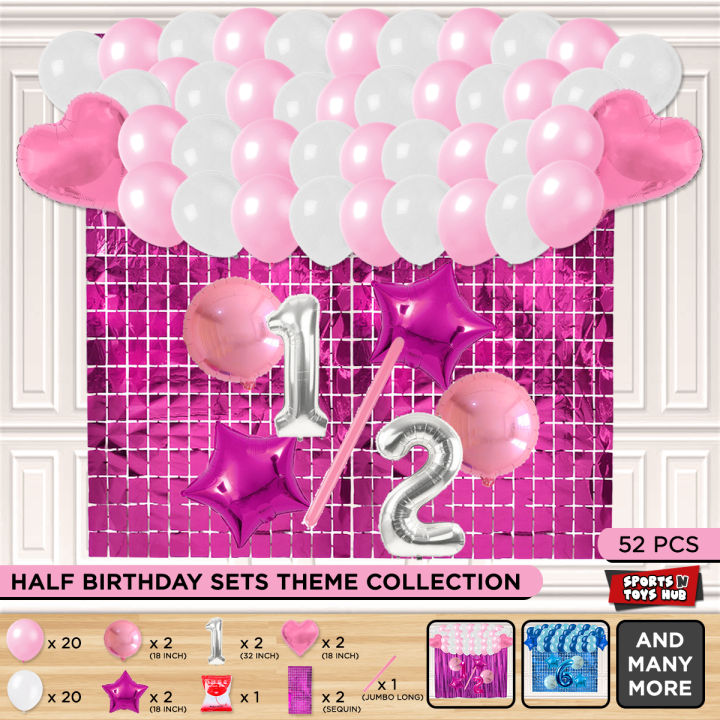 Half Birthday Foil Balloon Theme Collection For Decoration Half Way Mark, 1/2 Month Birth Day Parties Decor Supplies Balloons Set Milestone Themes Baloon, Room Walls, Half Way To One Decorations Celebration 6 Months Children, Boys & Girls : Ak39hf9g