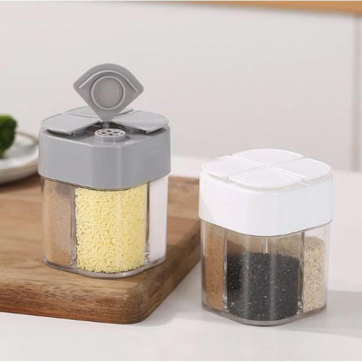 4 In 1 Transparent Spice Jar Set Salt And Pepper Seasoning Bottle Lid Kitchen Storage Container Accessories - 1Pcs