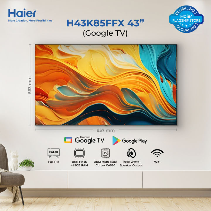 Haier 43 Inch H43K85FFX LED - Google TV - Bazel Less - DBX TV ( Miracast Screen Mirroring / Multi Pictures Mode / Full HD ) Haier Warranty