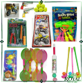 Mix Toys for Boys Led Lighting Spinner - Wired Remote Car - Cricket Set - Gunner Gun Toy - 3 Golf Sticks- Double sided Spider car - Bubble Gun with Liquid and Many More in Variants. 
