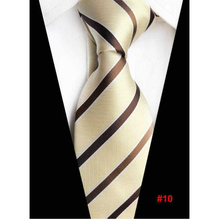 【ALLGOOD】Fashion Mens Striped Tie Classic 8cm Width Polyester Silk Gentleman Formal Necktie For Wedding Business Tie