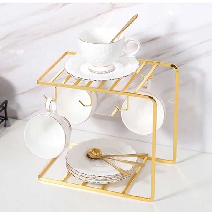 U shaped Style Golden stainless steel 6 Hooks Cup Holder rack dish ...