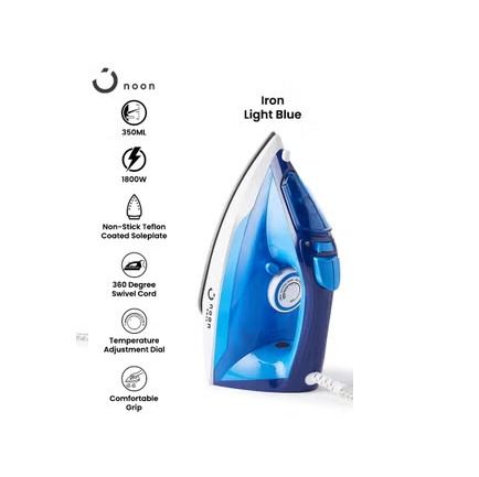 Noon East Handheld Steam Iron - DM-2088-1 - Non-stick Teflon Coated Soleplate - 360 Degree Swivel Cord - Temperatre Adjustment Dial - Comfortable Grip - 350ml - 1800W - Light Blue
