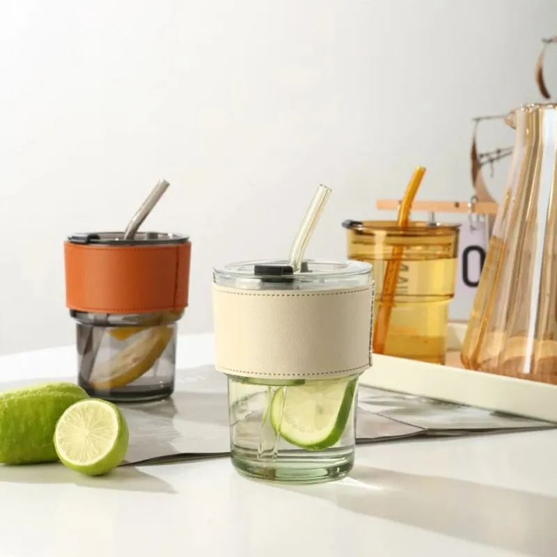 Glass Tumbler with Straw & Sleeve