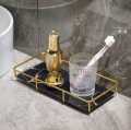 iron art wire vanity organizer rack with marbling glass tray for countertop. 