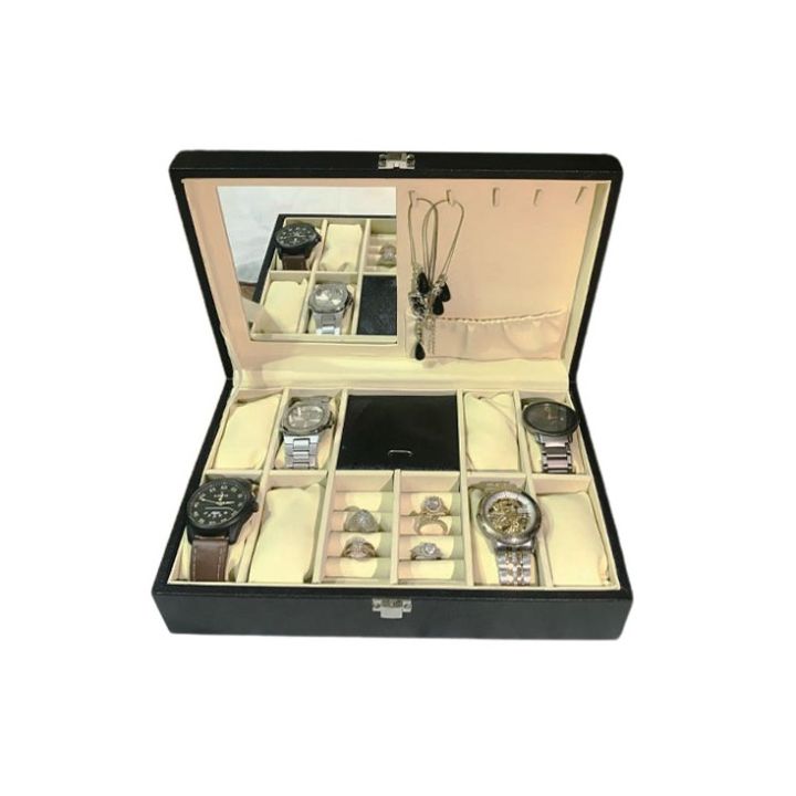 8%20Grids%20Watch%20Box%20PU%20Leather%20Watch%20Case%20Holder%20with%20Jewelry%20Organizer%20and%20Mirror%20Inside%20Soft%20Cushion%20Cream%20Color%20Watch,%20Jewelry%20and%20Rings%20Organizer%20-%20Image%202