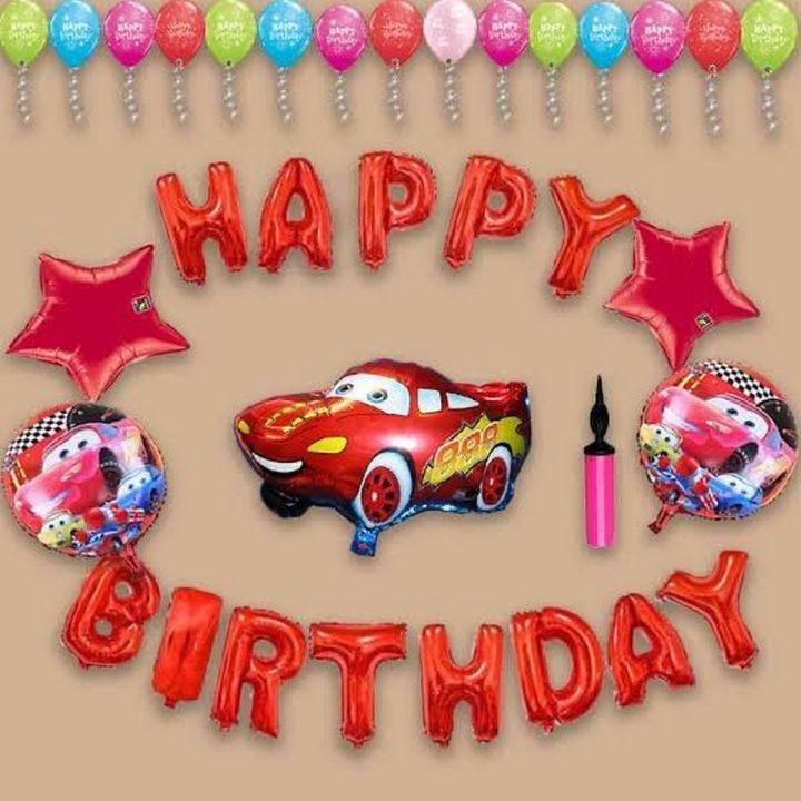 Happy Birthday Red Lightning McQueen Cars Theme Set For Birthday Decoration and Celebrations,-(K.S.)