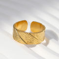 New18K Gold Plated Thick Exaggerated Stainless Steel Waterproof Wide Shaped Irregular Hammer Pattern Bracelet For Women Men. 